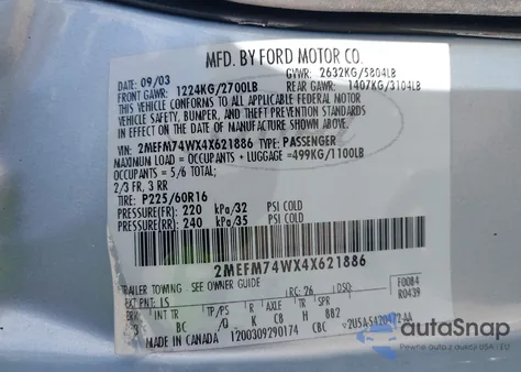 2004 Mercury Grand Marquis Gs from USA, damaged, VIN 2MEFM74WX4X621886